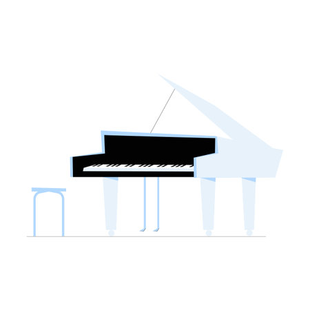 Grand Piano With Bench In Flat Vector Illustration Symbolizing Music, Performance, And Elegance, Isolated On White Backgroundのイラスト素材