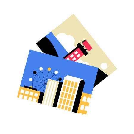 Cityscape Postcards With Iconic Landmarks In Flat Vector Illustration Symbolizing Urban Tourism,...