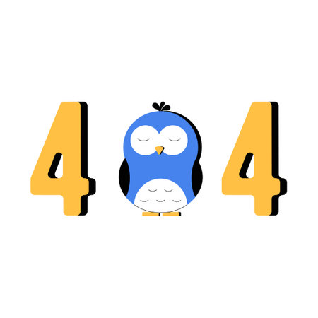 Sleeping Penguin In Large Number 404 In Flat Vector Illustration Symbolizing Website Error, Calmness, And Humor, Isolated On White Backgroundのイラスト素材