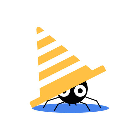 Spider Under Traffic Cone In Flat Vector Illustration Symbolizing Website Error, Humor, And Creativity, Isolated On White Backgroundのイラスト素材