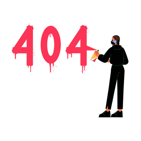 404 Error With Female Character Spray Painting Graffiti In Flat Vector Illustration Symbolizing...