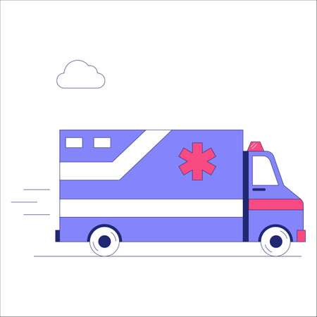 Ambulance Vehicle In Flat Vector Illustration Symbolizing Emergency Medical Services, Speed, And Healthcare Support, Isolated On White Background.のイラスト素材