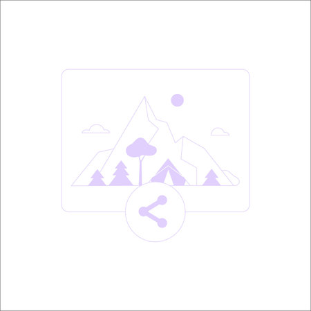 Scenic Illustration Of Mountain Landscape With Sharing Icon In Flat Vector Illustration Symbolizing...