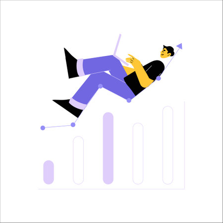 Man Sitting On Rising Graph With Laptop In Flat Vector Illustration Symbolizing Growth, Productivity, And Innovation, Isolated On White Backgroundのイラスト素材