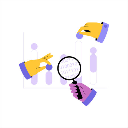 Hands Analyzing Data Through Magnifying Glass In Flat Vector Illustration Symbolizing Research, Data Insights, And Investigation, Isolated On White Background.のイラスト素材