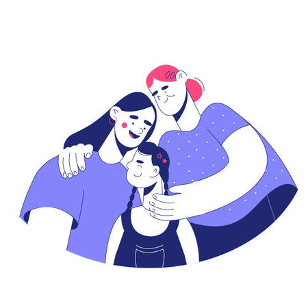 Family Hugging Together In Flat Vector Illustration Symbolizing Unity, Love, And Emotional Bonding, Isolated On White Background.のイラスト素材