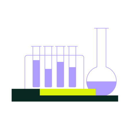 Laboratory Glassware With Test Tubes And Flask In Flat Vector Illustration Symbolizing Science, Research, And Experiments, Isolated On White Background.のイラスト素材