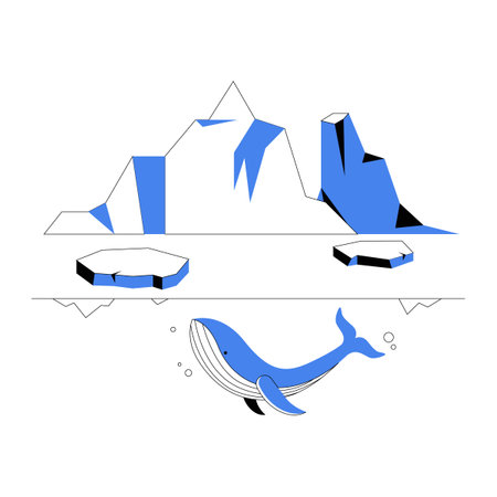 Whale Under Arctic Iceberg In Flat Vector Illustration Symbolizing Marine Life, Ocean Exploration, And Environmental Conservation, Isolated On White Backgroundのイラスト素材