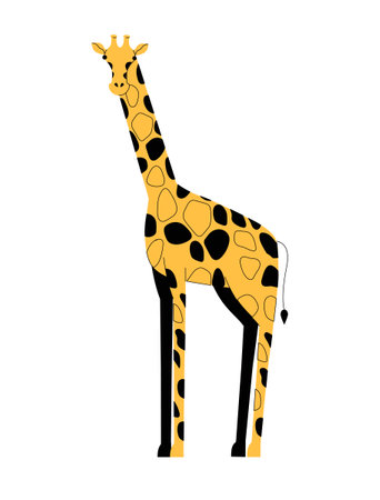 Giraffe Standing In Flat Vector Illustration Symbolizing Wildlife, Conservation, And African Savannah, Isolated On White Backgroundのイラスト素材