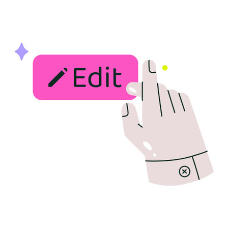 Edit Button With Hand Gesture In Flat Vector Illustration Symbolizing Editing Actions, User Interface Interaction, And Digital Content Management, Isolated On White Backgroundのイラスト素材