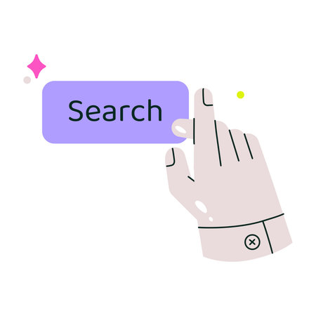 Hand Clicking Search Button In Flat Vector Illustration Symbolizing Online Browsing, Technology, And Digital Exploration, Isolated On White Backgroundのイラスト素材
