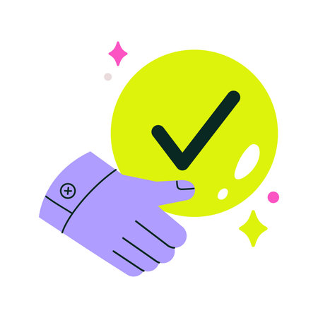 Green Check Mark With Hand Gesture In Flat Vector Illustration Symbolizing Confirmation, Success, And Digital Interaction, Isolated On White Backgroundのイラスト素材