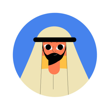 Middle Eastern Man Avatar In Flat Vector Illustration Symbolizing Cultural Identity And Traditional Dress, Isolated On White Backgroundのイラスト素材