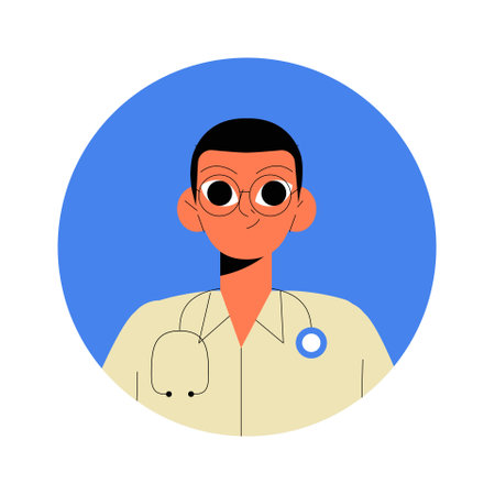 Male Doctor Avatar With Stethoscope In Flat Vector Illustration Symbolizing Healthcare, Medicine, And Professional Expertise, Isolated On White Background.のイラスト素材