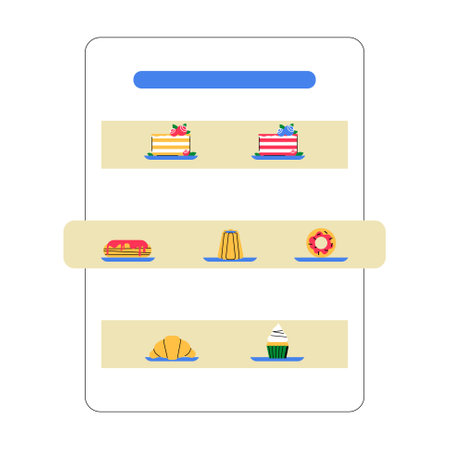 Dessert Display Shelves With Various Cakes And Pastries In Flat Vector Illustration Symbolizing Food Choices, Culinary Presentation, And Treats, Isolated On White Background.のイラスト素材