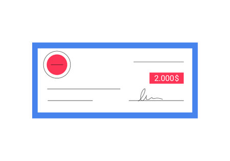 Financial Check With Amount And Signature In Flat Vector Illustration Symbolizing Payment, Transactions, And Banking, Isolated On White Backgroundのイラスト素材