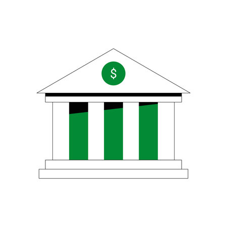 Bank Building With Pillars And Dollar Symbol In Flat Vector Illustration Symbolizing Financial Institution, Banking Services, And Economy, Isolated On White Backgroundのイラスト素材