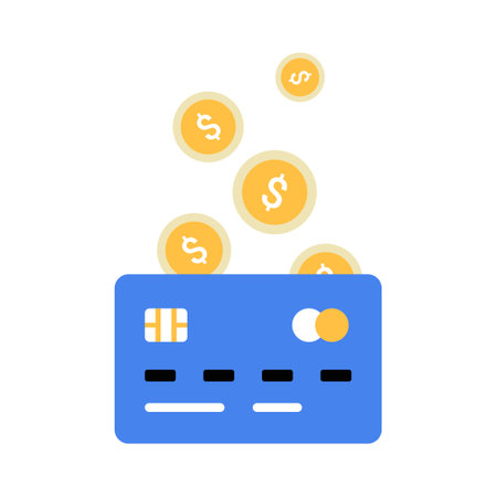 Credit Card With Gold Coins In Flat Vector Illustration Symbolizing Digital Payments, Online Transactions, And Cashless Economy, Isolated On White Backgroundのイラスト素材