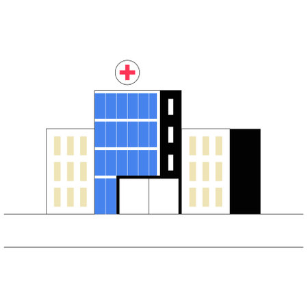 Modern Hospital Building With Cross Symbol In Flat Vector Illustration Symbolizing Healthcare, Medicine, And Medical Services, Isolated On White Backgroundのイラスト素材