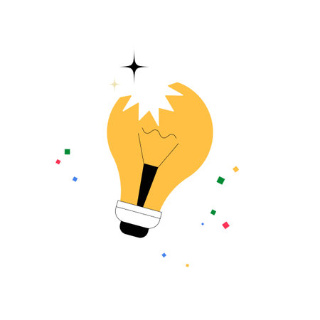 Broken Lightbulb with Sparks in Flat Vector Illustration, Symbolizing Failed Ideas, Isolated on...