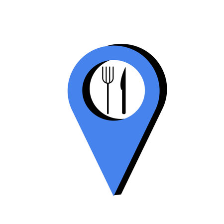 Dining Locator Pin In Flat Vector Illustration Symbolizing Restaurant Location, Dining Spot, And Food Finder, Isolated On White Backgroundのイラスト素材