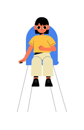 Girl Sitting On Chair In Flat Vector Illustration Symbolizing Relaxation, Comfort, And Leisure, Isolated On White Background.のイラスト素材