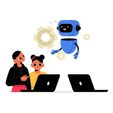Robot Teaching Children In Flat Vector Illustration Symbolizing Education, Technology, And Learning, Isolated On White Background.のイラスト素材