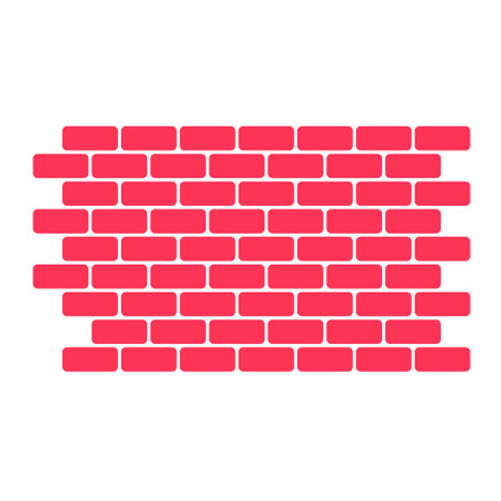 Red Brick Wall In Flat Vector Illustration Symbolizing Construction, Masonry, And Building Foundations, Isolated On White Background.のイラスト素材