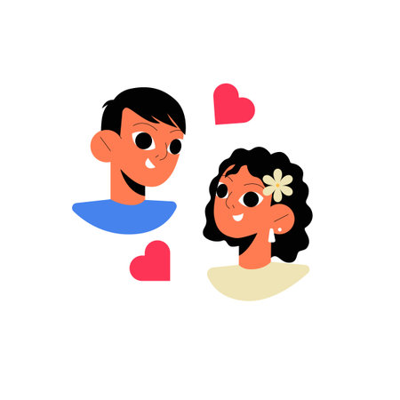 Couple Portrait With Hearts In Flat Vector Illustration Symbolizing Love, Affection, And Relationship, Isolated On White Backgroundのイラスト素材