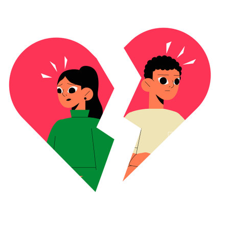 Broken Heart With Male And Female Characters In Flat Vector Illustration Symbolizing Heartbreak, Separation, And Emotional Distress, Isolated On White Backgroundのイラスト素材