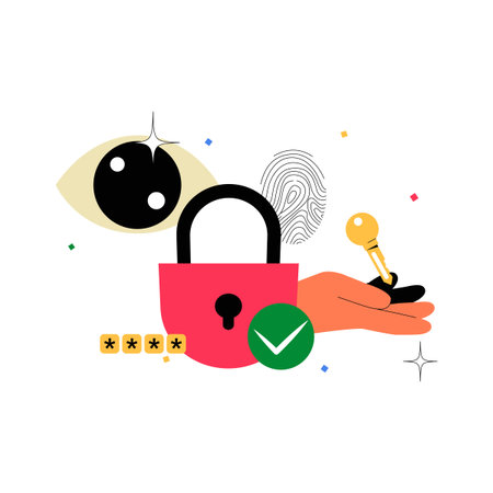 Hand Holding Padlock With Biometrics In Flat Vector Illustration Symbolizing Security, Privacy, And Access Control, Isolated On White Background.のイラスト素材