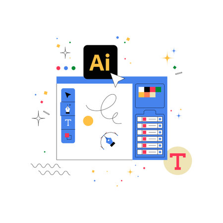 Graphic Design Software Interface In Flat Vector Illustration Symbolizing Creativity, Design Tools, And Digital Art, Isolated On White Background.のイラスト素材