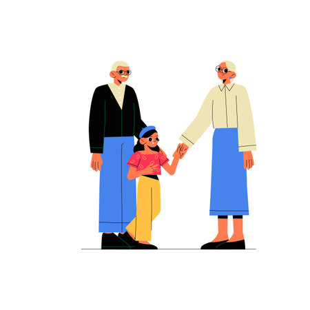 Elderly Couple With A Child In Flat Vector Illustration Symbolizing Family Bond, Generational Connection, And Togetherness, Isolated On White Backgroundのイラスト素材