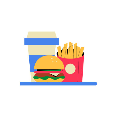 Fast Food Combo With Burger, Fries, And Beverage In Flat Vector Illustration Symbolizing Fast Meals,...
