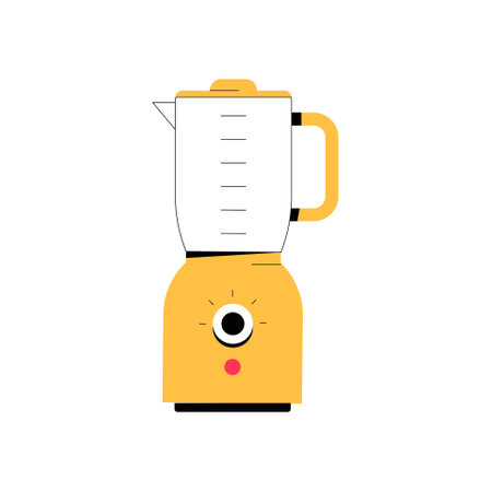 Yellow Blender With Transparent Container In Flat Vector Illustration Symbolizing Kitchen Appliances, Cooking, And Food Preparation, Isolated On White Background.のイラスト素材
