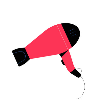 Red Hair Dryer In Flat Vector Illustration Symbolizing Beauty, Hairstyling, And Grooming Essentials, Isolated On White Background.のイラスト素材