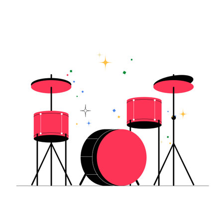 Drum Set With Cymbals In Flat Vector Illustration Symbolizing Music, Rhythm, And Performance, Isolated On White Backgroundのイラスト素材