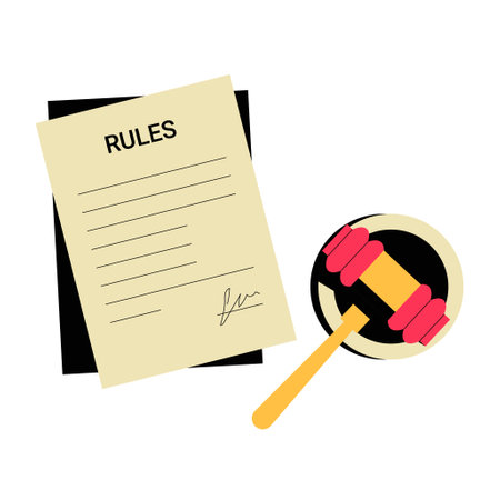 Gavel With Signed Rules Document In Flat Vector Illustration Symbolizing Legal Regulations, Judicial Authority, And Official Documentation, Isolated On White Background.のイラスト素材
