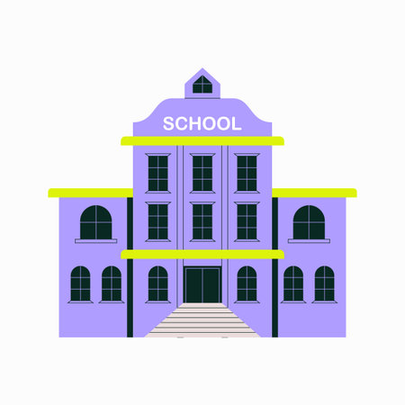 School Building In Flat Vector Illustration Symbolizing Education, Knowledge, And Academic...