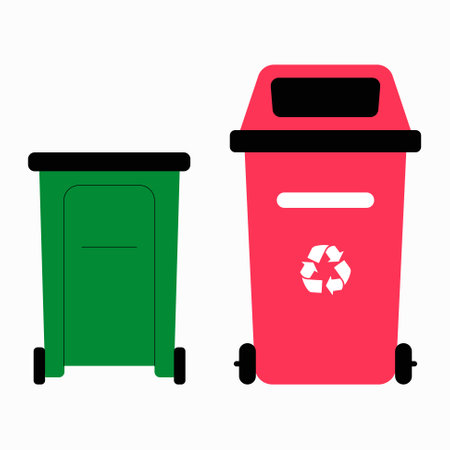 Green And Red Recycling Bins In Flat Vector Illustration Symbolizing Waste Management, Recycling, And Sustainable Environmental Practices, Isolated On White Backgroundのイラスト素材