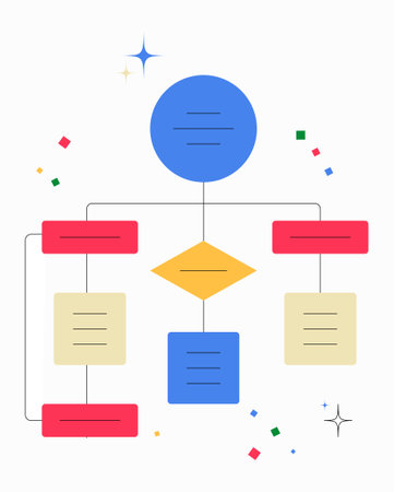Flowchart Diagram In Flat Vector Illustration Symbolizing Workflow, Process Mapping, And Business Strategy, Isolated On White Backgroundのイラスト素材