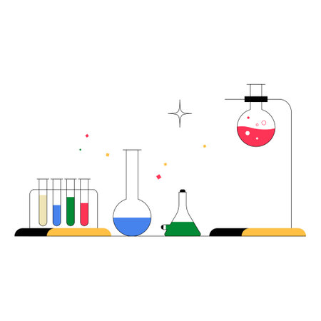 Scientific Laboratory Equipment In Flat Vector Illustration Symbolizing Chemistry, Science Experiments, And Medical Research, Isolated On White Background.のイラスト素材