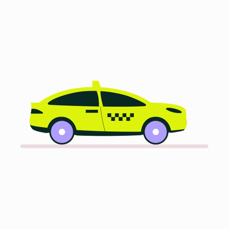 Yellow Taxi Car In Flat Vector Illustration Symbolizing Urban Transportation, City Mobility, And Ride Hailing Service, Isolated On White Backgroundのイラスト素材