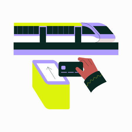 Contactless Payment At Train Station In Flat Vector Illustration Symbolizing Digital Ticketing,...