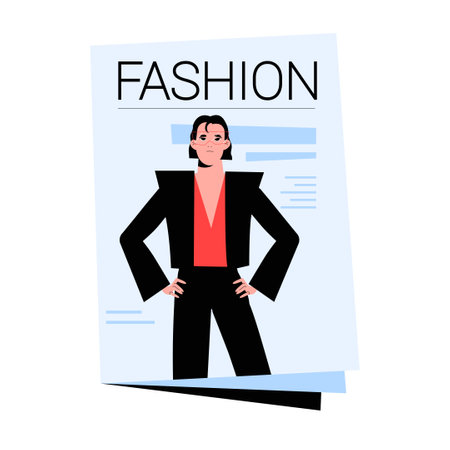 Fashion Magazine Cover With Male Model In Flat Vector Illustration Symbolizing Style, Trends, And Editorial Fashion, Isolated On White Background.のイラスト素材