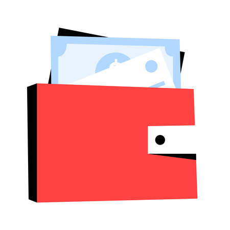 Wallet With Banknotes In Flat Vector Illustration Symbolizing Personal Finance, Cash Management, Budgeting, And Money Savings, Isolated On White Backgroundのイラスト素材