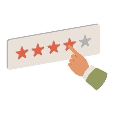 Hand Selecting Four Star Rating In Flat Vector Illustration Symbolizing Customer Feedback, Online Review System, And Service Evaluation, Isolated On White Background.のイラスト素材
