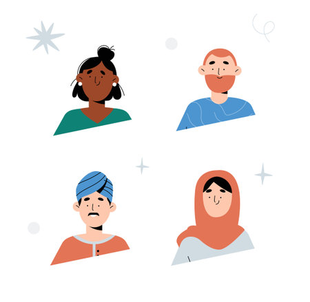 Diverse Male And Female Avatars In Flat Vector Illustration Symbolizing Cultural Diversity,...