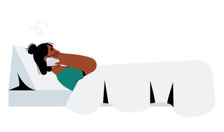 Bedtime Call With Woman Lying in Bed Talking on the Phone in Flat Vector Illustration Symbolizing Nighttime Communication, Relaxation, and Evening Routine, Isolated on White Backgroundのイラスト素材