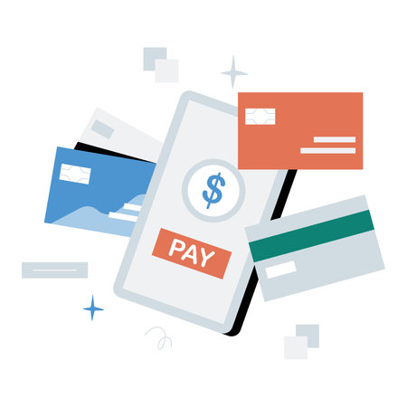 Mobile Payment With Credit Cards And Digital Wallet In Flat Vector Illustration Symbolizing Cashless...